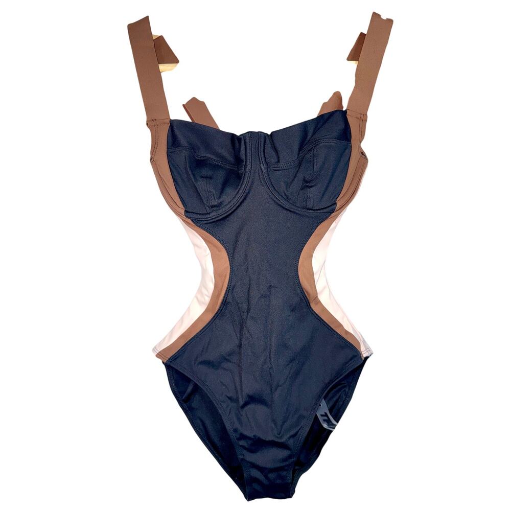 NWT TA3 Lifty Contour Black Mocha Peach One Piece Swimsuit Sz XXS Reg/Long D/DD